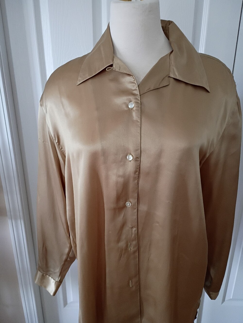 Bogari Studio Vintage Silk Button-Front Blouse/Tunic in Gold - XL (SEE NOTES)